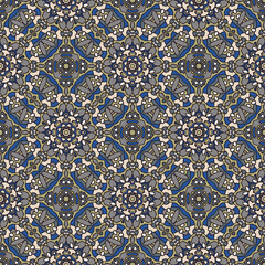Creative trendy color abstract geometric mandala pattern in white gray blue, vector seamless, can be used for printing onto fabric, interior, design, textile