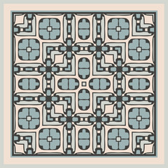 Abstract geometric pattern in beige gray blue. Textile printing, interior design,  wallpaper. Scarf design. Frame.