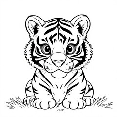 Fototapeta premium Cute Tiger Line Art Illustration for Children’s Coloring Book Page