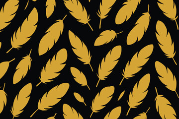 Seamless Gold Feather Pattern on Black Background – Elegant Minimal Vector Design