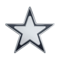 Shiny silver star with metallic finish and black outline, symbolizing achievement or excellence. star has reflective surface, giving it polished and elegant appearance