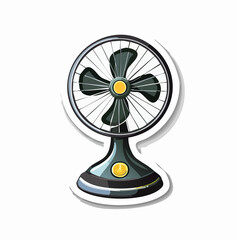 Black and Yellow Metal Desk Fan Illustration on White Background