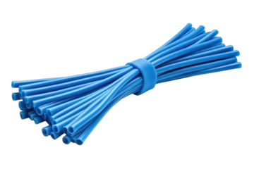 A bundle of vibrant blue tubing tightly bound together symbolizing modern infrastructure and on transparent background