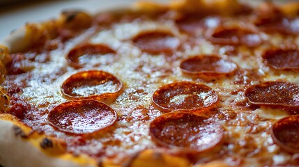 Delicious Pepperoni Pizza Close-Up with Melting Cheese and Crust