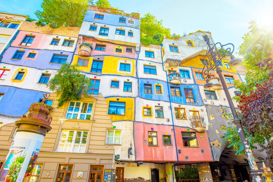 Scenic view of Hundertwasser house, popular tourist attraction in Vienna city, Austria 2025