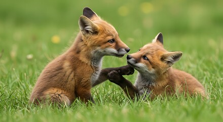 Fototapeta premium Fox cubs playful interaction