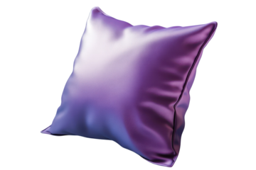 A dreamy satin pillow shimmering with hues of lavender and cerulean evokes a sense of peace on transparent background