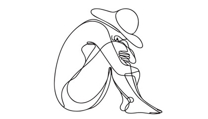 Continuous one single minimal line drawing woman body
