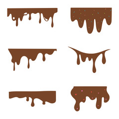 Vector set template of chocolate dividers shapes. Illustration doodle abstract dripping melting chocolate line design elements for top and bottom of web, website, application, poster