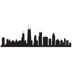 Naklejka premium Chicago Illinois skyline silhouette. Black Cleveland city design Vector black silhouette. with white background