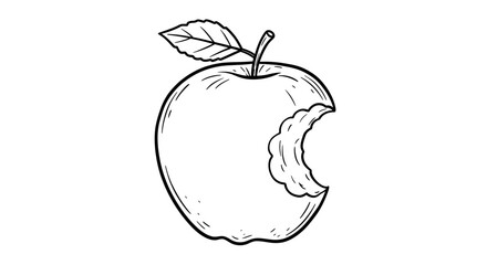 Hand Drawn Apple with a Single Bite Missing Detailed Line Art