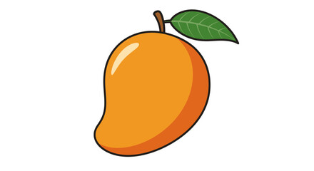 Ripe Mango with Single Leaf Illustration