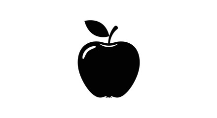 Simple Black Apple Silhouette with Leaf and Stem Minimalist Design