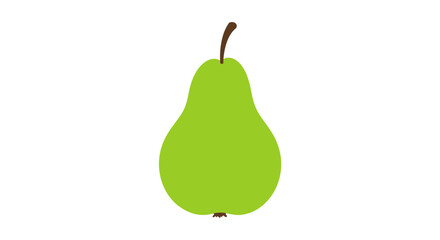 Simple Green Pear with Brown Stem and Small Calyx Isolated