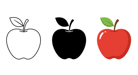 Three Apple Variations Outline Silhouette and Red Filled