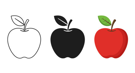 Three Stylized Apple Illustrations in Black and Red