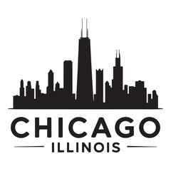 Naklejka premium Chicago Illinois skyline silhouette. Black Cleveland city design Vector black silhouette. with white background