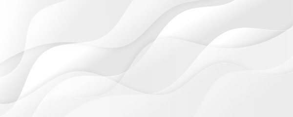 Abstract white luxurious paper waves background. White and light gray gradient texture wave curve lines modern banner design.