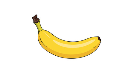 Cartoon Banana with Yellow Peel and Brown Stem Isolated and Curved