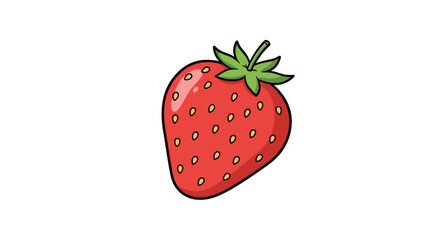 Cartoon Strawberry with Green Stem and Seeds Outlined in Black