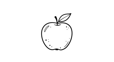 Hand Drawn Outline Apple with Leaf Detail