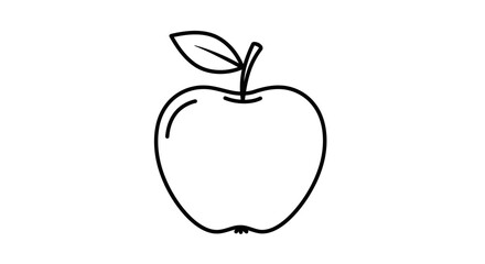 Simple Apple Outline with a Single Leaf and Stem Black and White