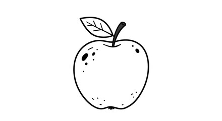 Simple Black and White Apple with Leaf and Stem Illustration