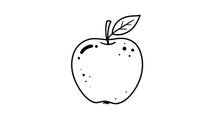 Simple Black Outline Drawing of a Detailed Apple