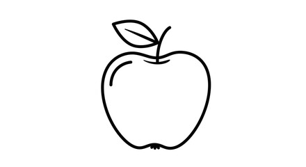 Simple Black Outline of a Delicious Apple with Leaf and Stem