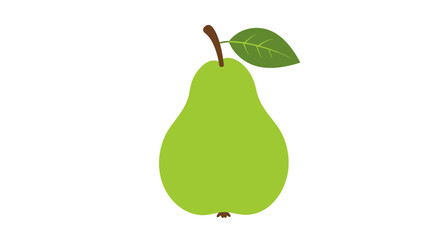 Simple Green Pear with Leaf and Brown Stem Illustration