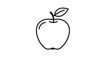 Simple Line Art Drawing of an Apple with Leaf