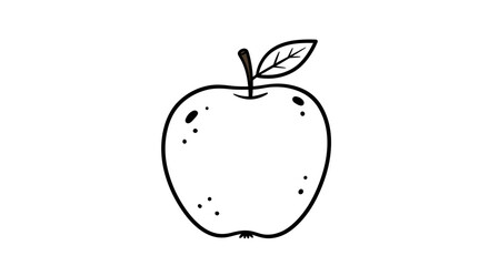 Stylized Apple Outline with Stem and Leaf Featuring Scattered Spots