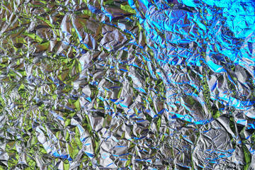 The texture of shiny aluminum foil close up