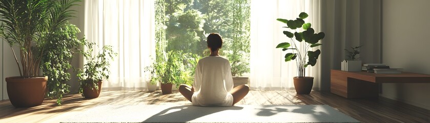 Fototapeta premium Peaceful person meditating near a window.