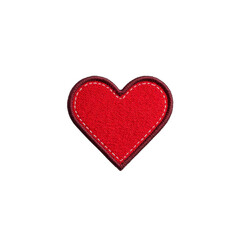 Obraz premium Red heart shaped fabric patch with white stitching on transparency background, symbolizing love and affection. patch has textured appearance, adding handmade feel