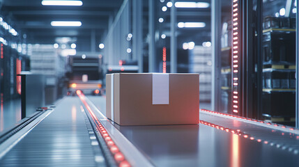 Package Scanning Process in Modern Warehouse with Conveyor Belt System