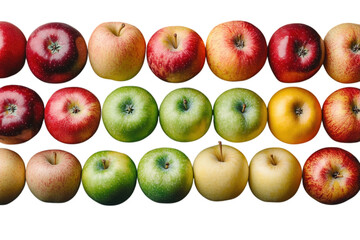 A rainbow of fresh apples lined up ready for the autumn harvest festival creating a vibrant on transparent background