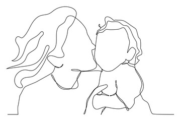 Mother and baby line art vector illustration, happy mothers day.
