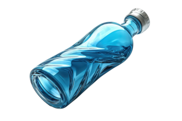 A refreshing blue bottle filled with pristine water symbolising purity and hydration against a on transparent background