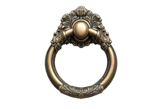 A regal bronze door knocker evoking an era of opulence and untold secrets behind a darkened on transparent background