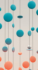 Hanging Colorful Spheres Discs Abstract Pattern 3D Render Background