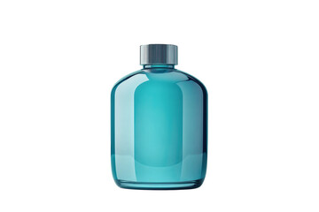 A sleek teal glass bottle exudes modern elegance promising freshness and purity for skincare on transparent background