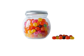 A tempting jar overflowing with colorful jellybeans a sweet promise of childhood joy spilling on...