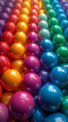Colorful glossy spheres arranged in rainbow pattern, creating vibrant and visually appealing image