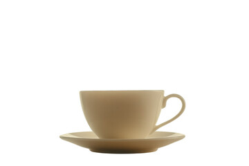 A tranquil moment with a porcelain teacup resting peacefully on its saucer against a stark on transparent background
