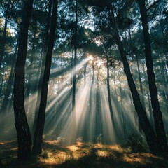 Fototapeta premium Sunlight through forest canopy