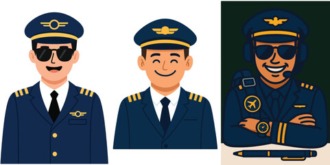 vector of a pilot smiling happily