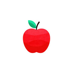 Obraz premium Vibrant red apple illustration with green leaf and black stem, set against plain background, showcasing simple and colorful design