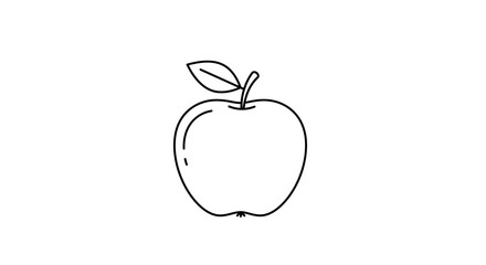 Simple Line Art Illustration of a Fresh Apple with a Single Leaf
