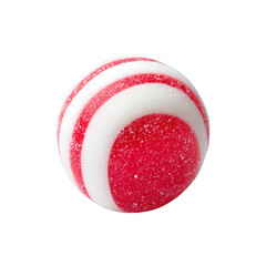 Obraz premium Round, red and white striped candy with glossy surface and sugar coating, resembling peppermint swirl. candy vibrant colors and texture make it visually appealing
